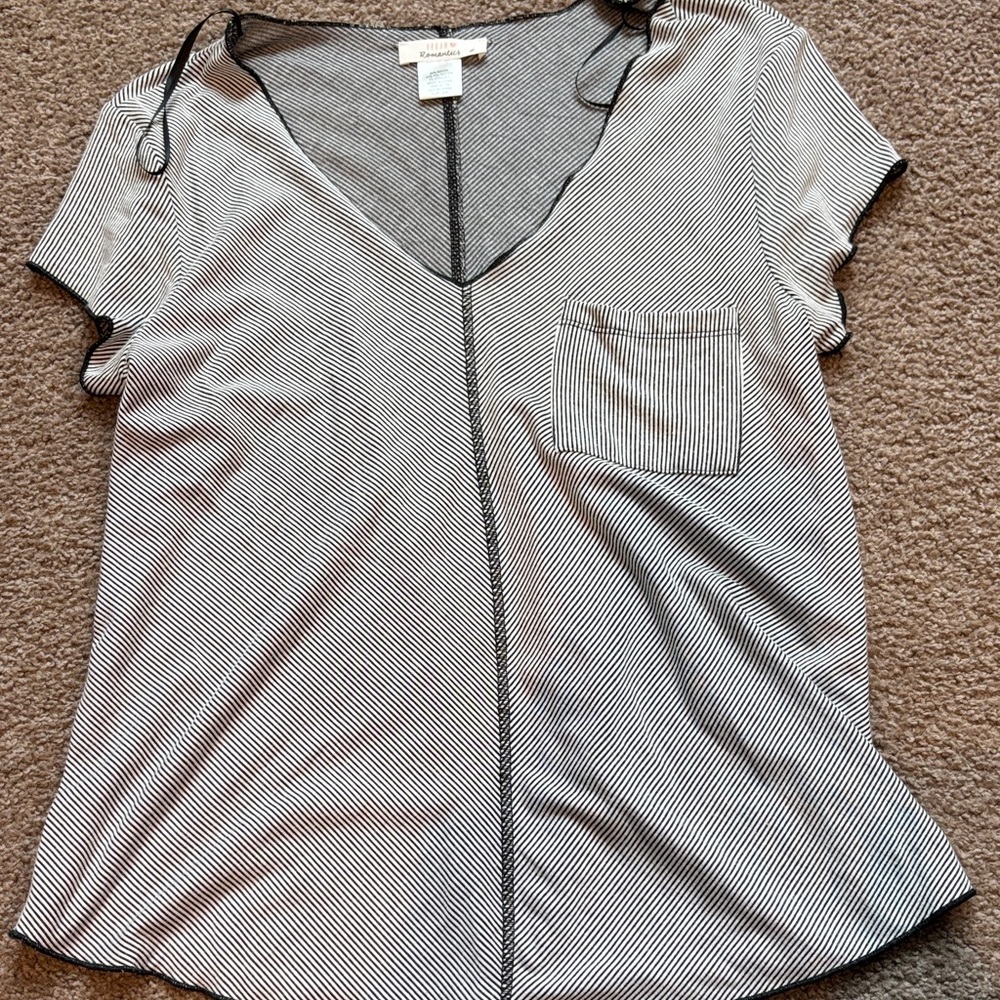 URBAN Romantics Black and White Striped V-Neck Blouse